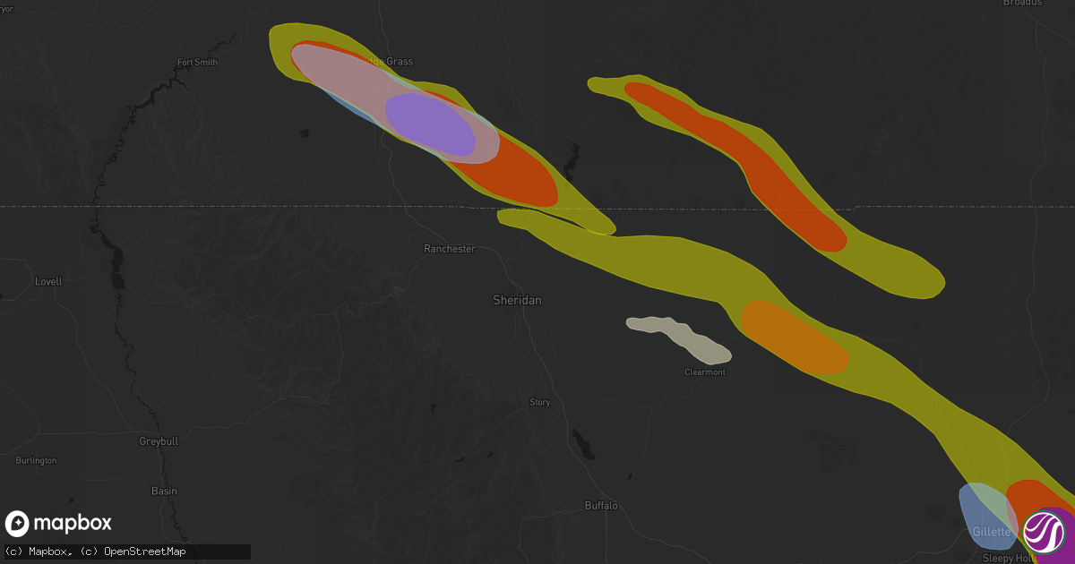 Hail map in Sheridan, WY on June 22, 2026