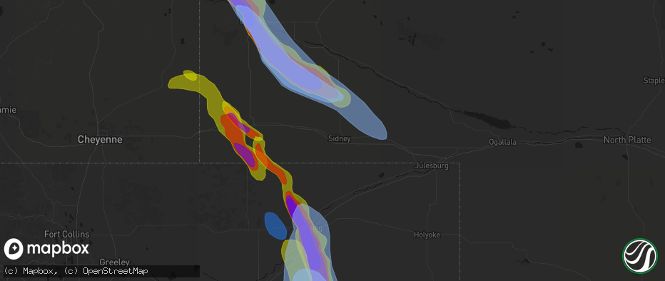 Hail map in Sidney, NE on June 22, 2026