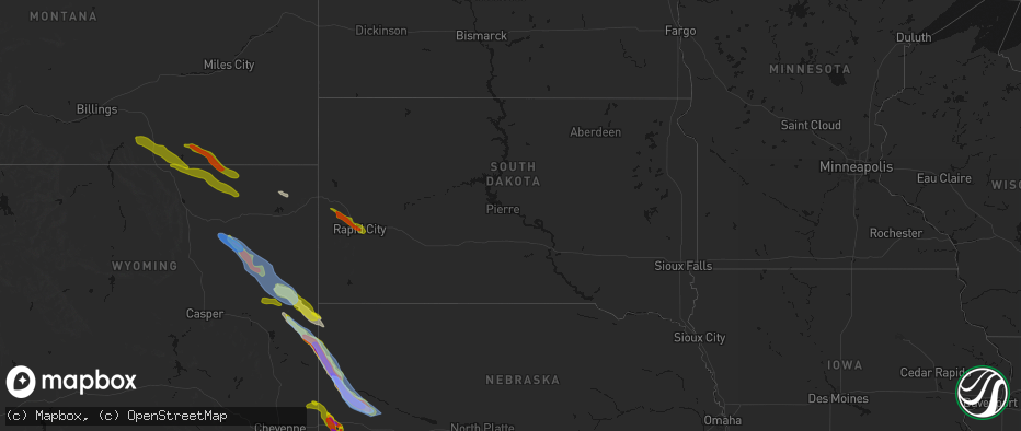 Hail map in South Dakota on June 22, 2026