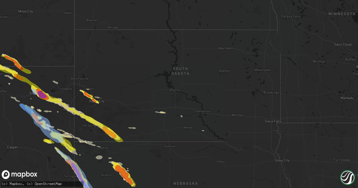 Hail map in South Dakota on June 22, 2026
