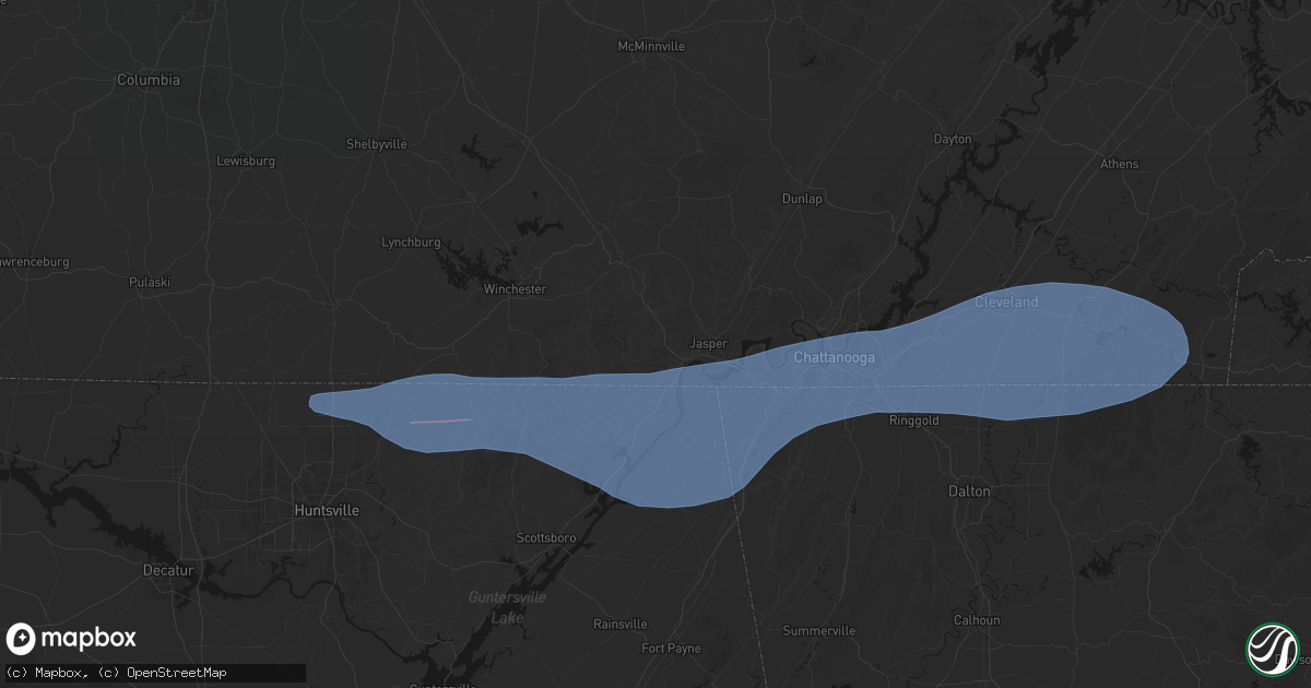 Hail map in South Pittsburg, TN on June 22, 2026