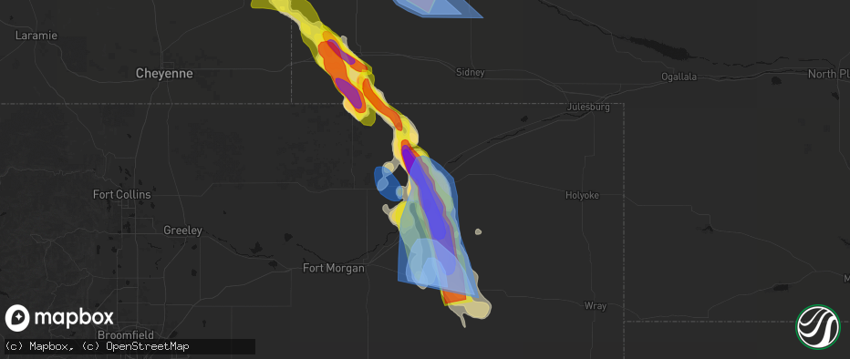 Hail map in Sterling, CO on June 22, 2026