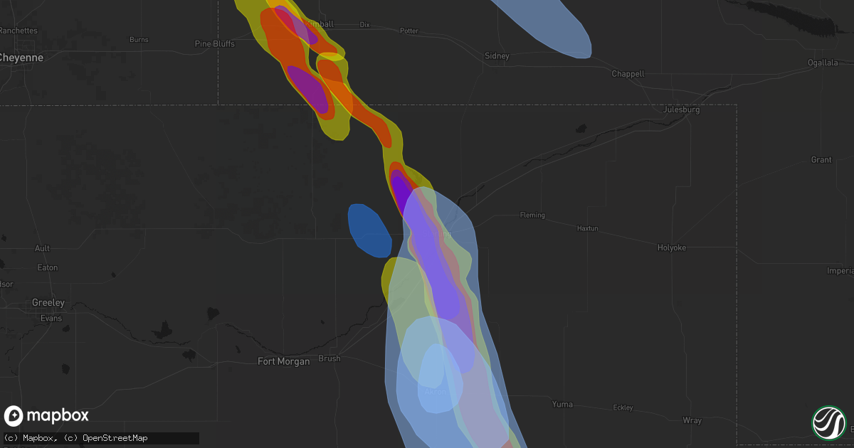 Hail map in Sterling, CO on June 22, 2026