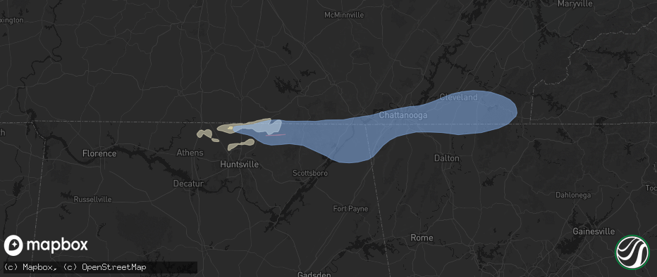 Hail map in Stevenson, AL on June 22, 2026