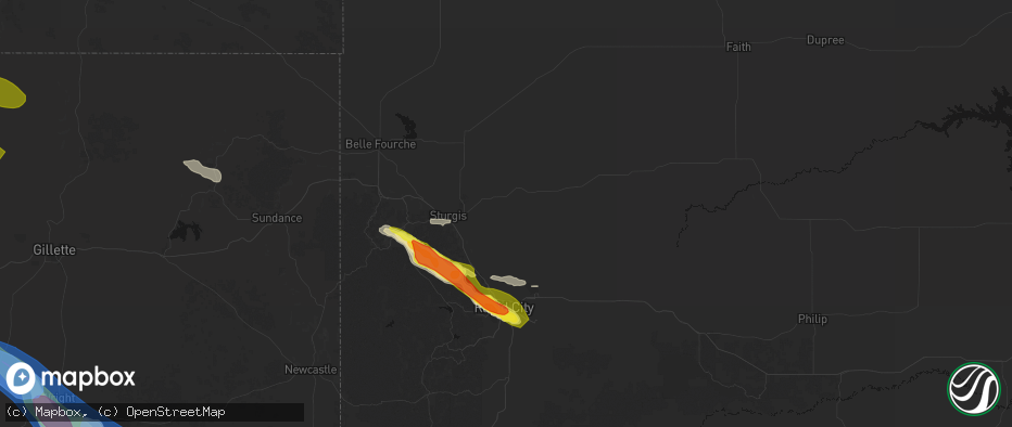 Hail map in Sturgis, SD on June 22, 2026