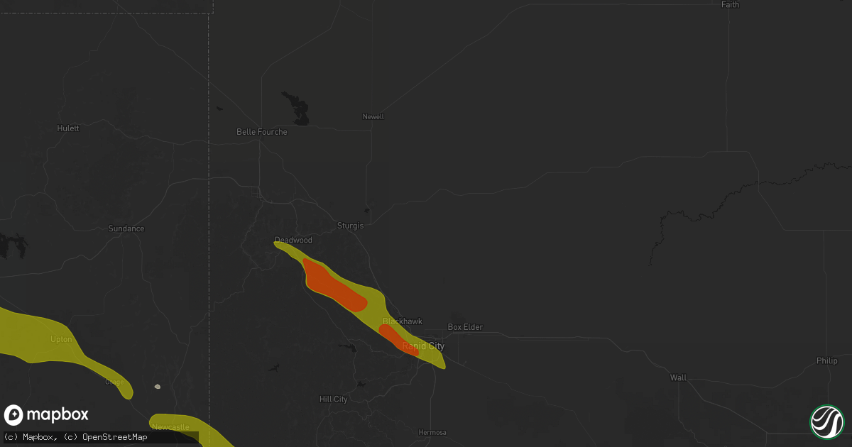 Hail map in Sturgis, SD on June 22, 2026