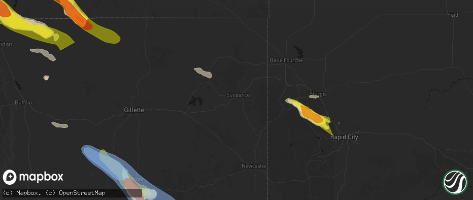 Hail map in Sundance, WY on June 22, 2026