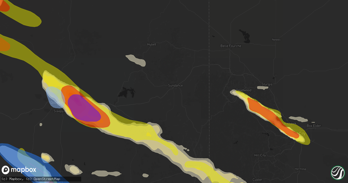 Hail map in Sundance, WY on June 22, 2026