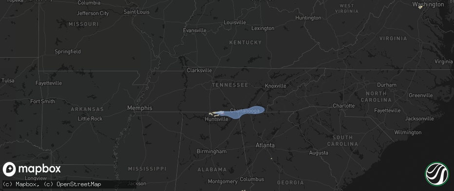 Hail map in Tennessee on June 22, 2026