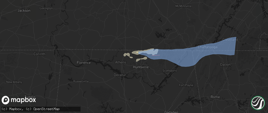 Hail map in Toney, AL on June 22, 2026