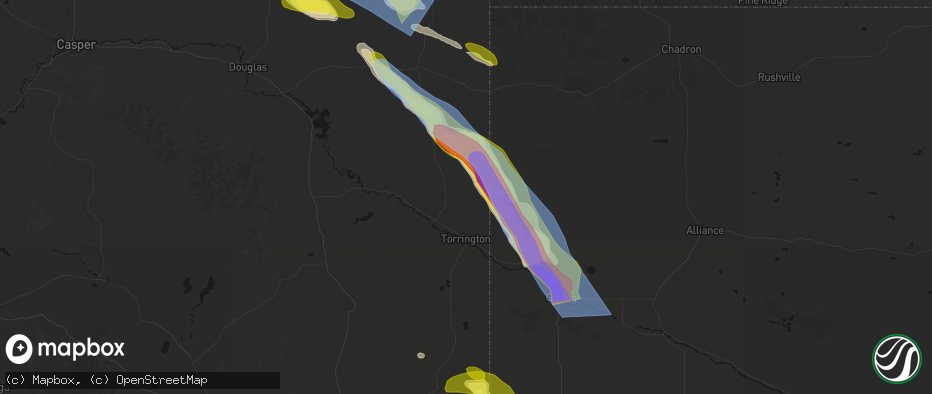 Hail map in Torrington, WY on June 22, 2026