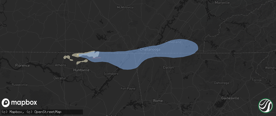 Hail map in Trenton, GA on June 22, 2026