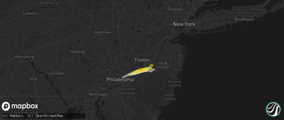 Hail map in Trenton, NJ on June 22, 2026