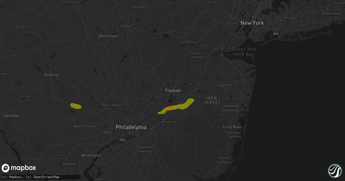 Hail map in Trenton, NJ on June 22, 2026