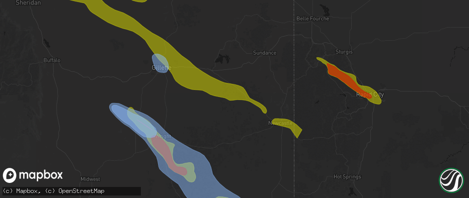 Hail map in Upton, WY on June 22, 2026