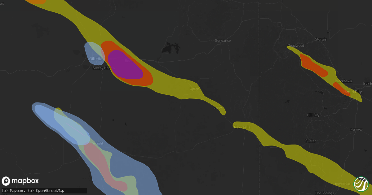 Hail map in Upton, WY on June 22, 2026