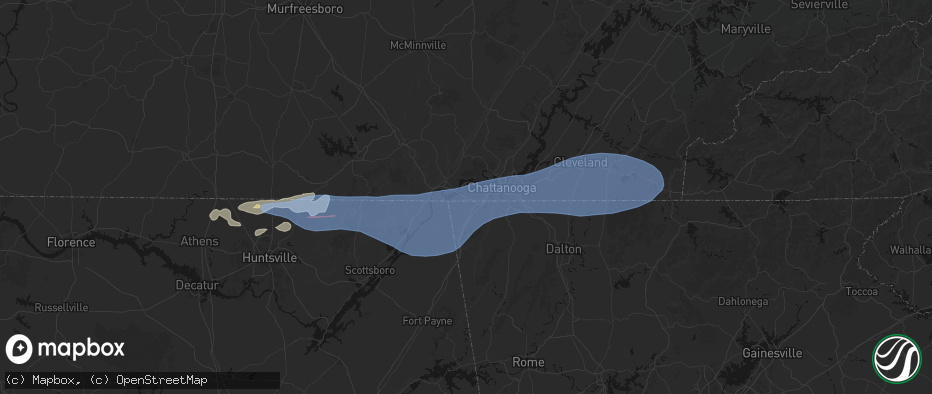 Hail map in Whiteside, TN on June 22, 2026