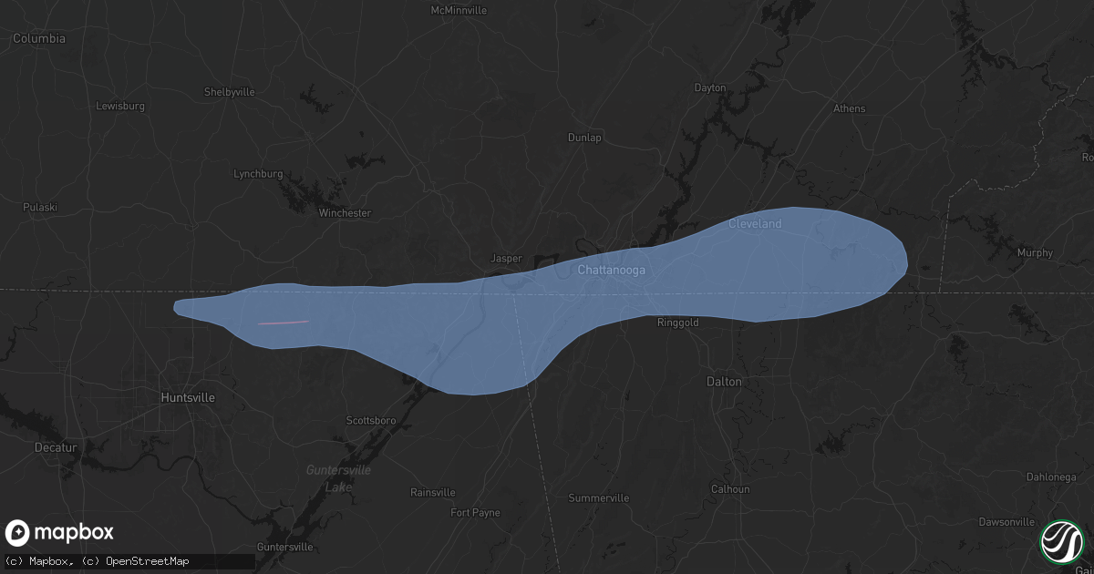 Hail map in Whiteside, TN on June 22, 2026
