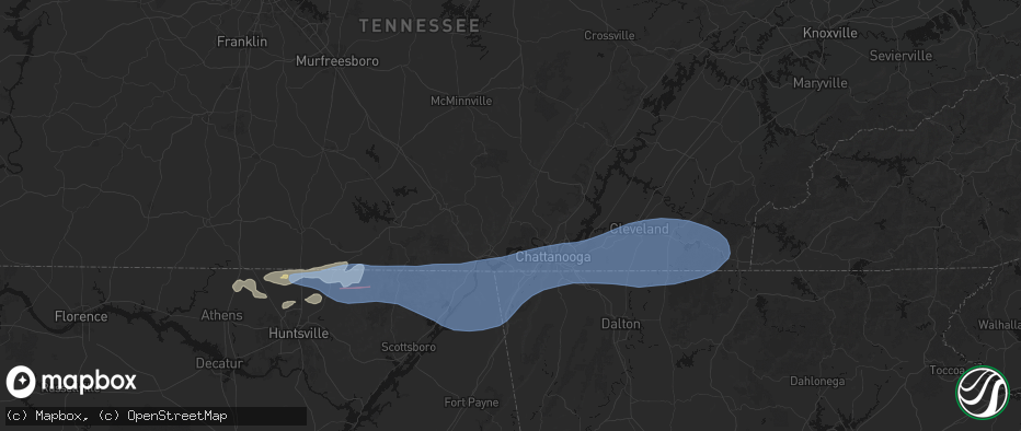 Hail map in Whitwell, TN on June 22, 2026