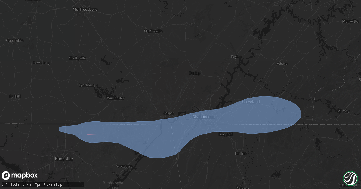 Hail map in Whitwell, TN on June 22, 2026