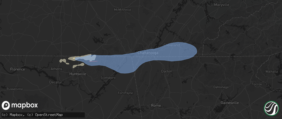 Hail map in Wildwood, GA on June 22, 2026