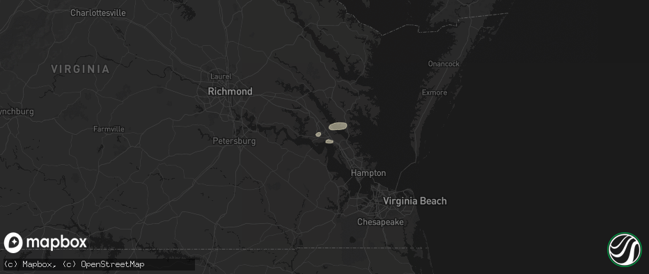 Hail map in Williamsburg, VA on June 22, 2026