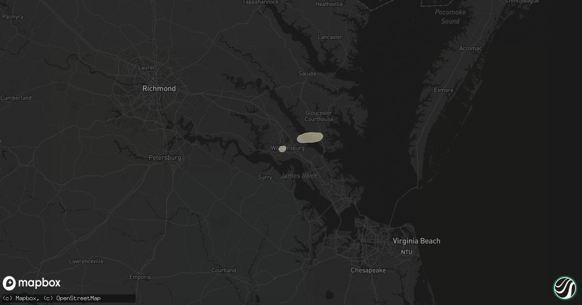 Hail map in Williamsburg, VA on June 22, 2026