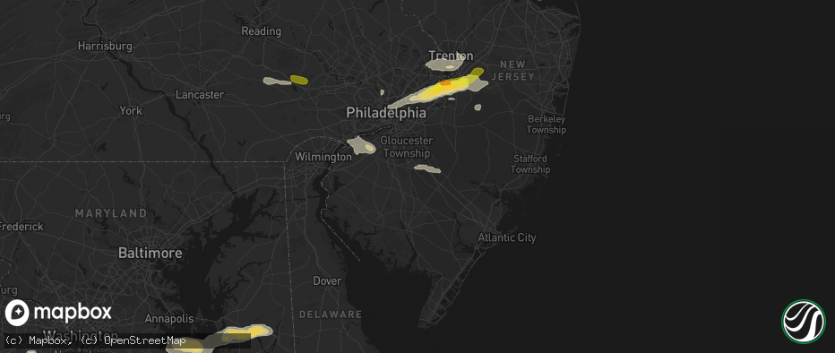 Hail map in Williamstown, NJ on June 22, 2026