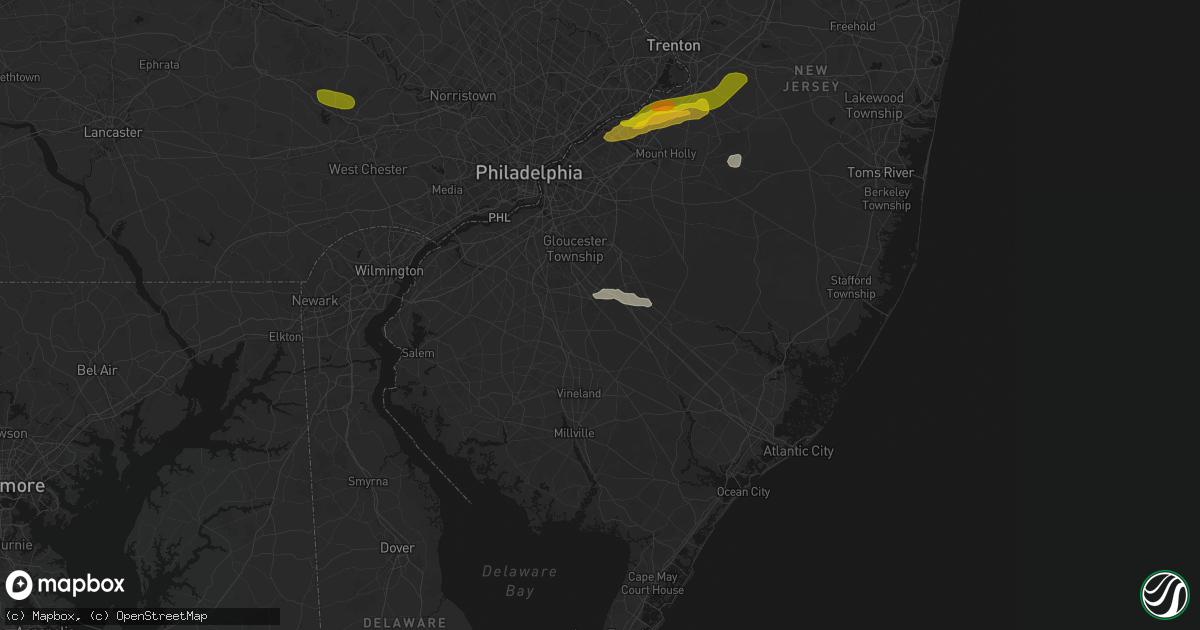 Hail map in Williamstown, NJ on June 22, 2026