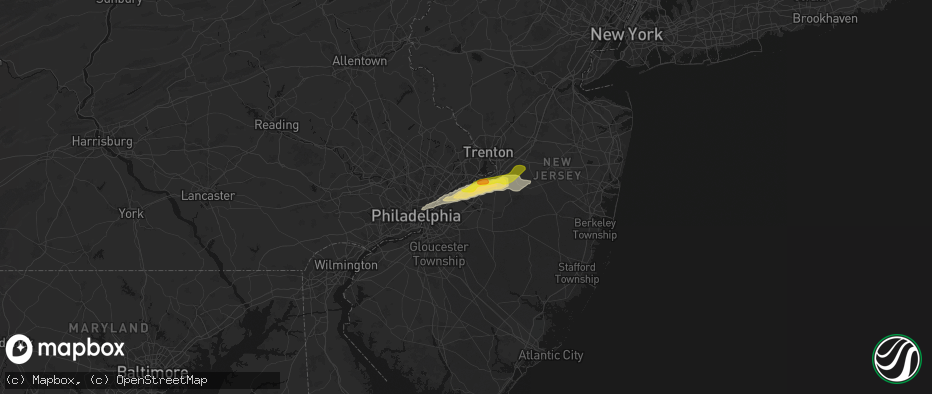 Hail map in Willingboro, NJ on June 22, 2026