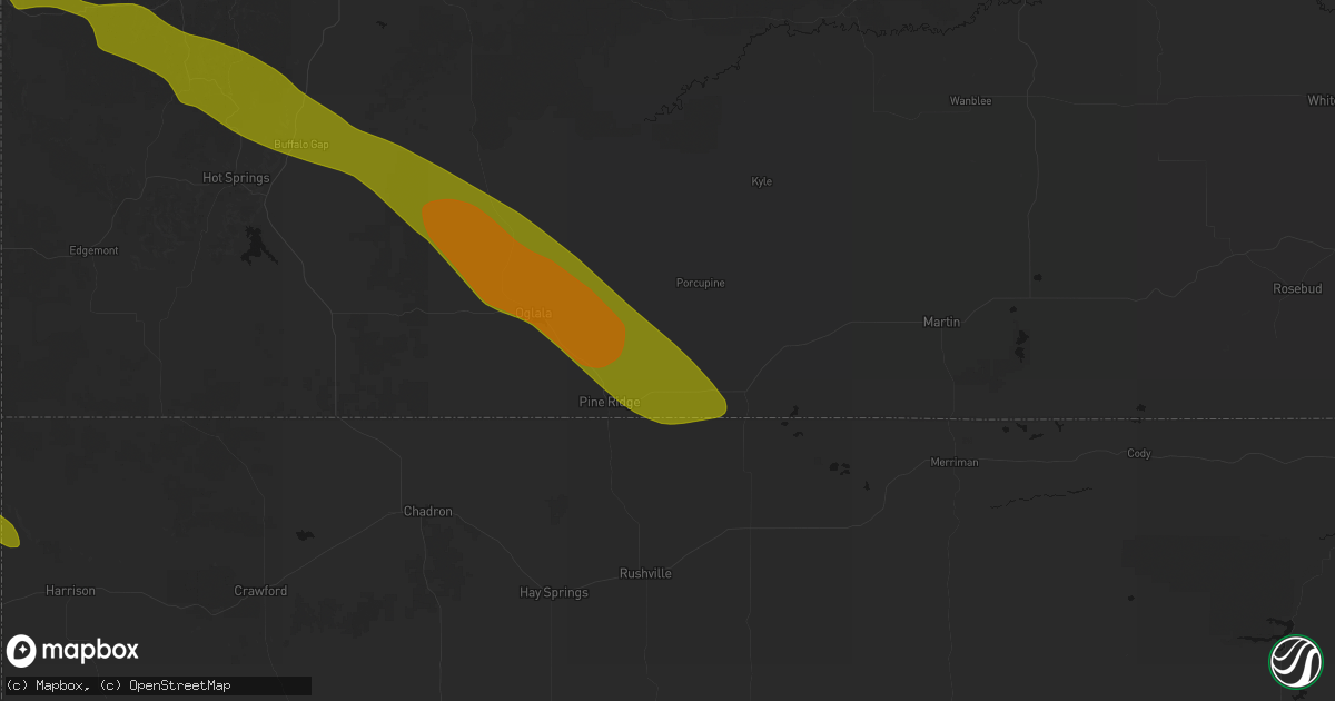 Hail map in Wounded Knee, SD on June 22, 2026