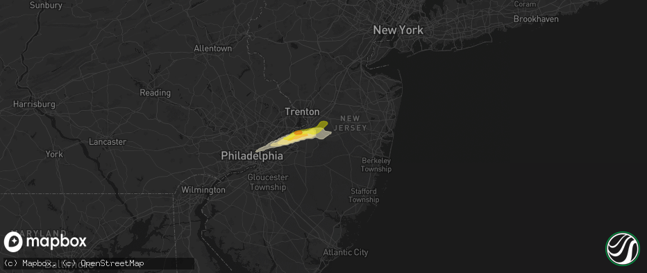 Hail map in Wrightstown, NJ on June 22, 2026