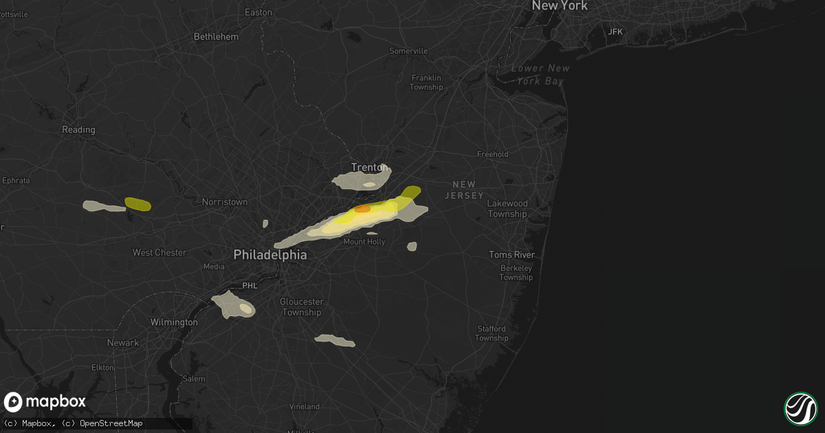 Hail map in Wrightstown, NJ on June 22, 2026