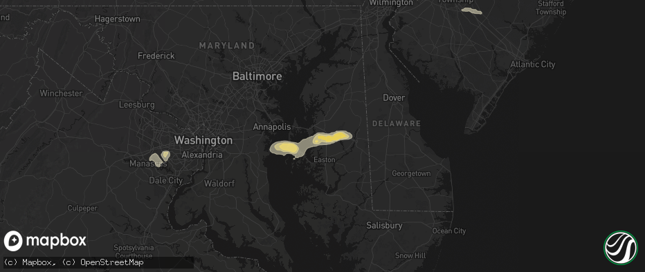 Hail map in Wye Mills, MD on June 22, 2026