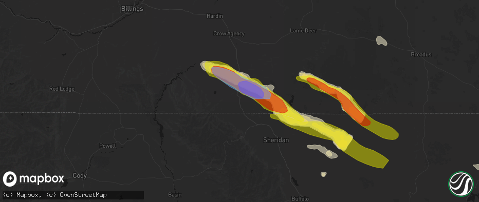Hail map in Wyola, MT on June 22, 2026