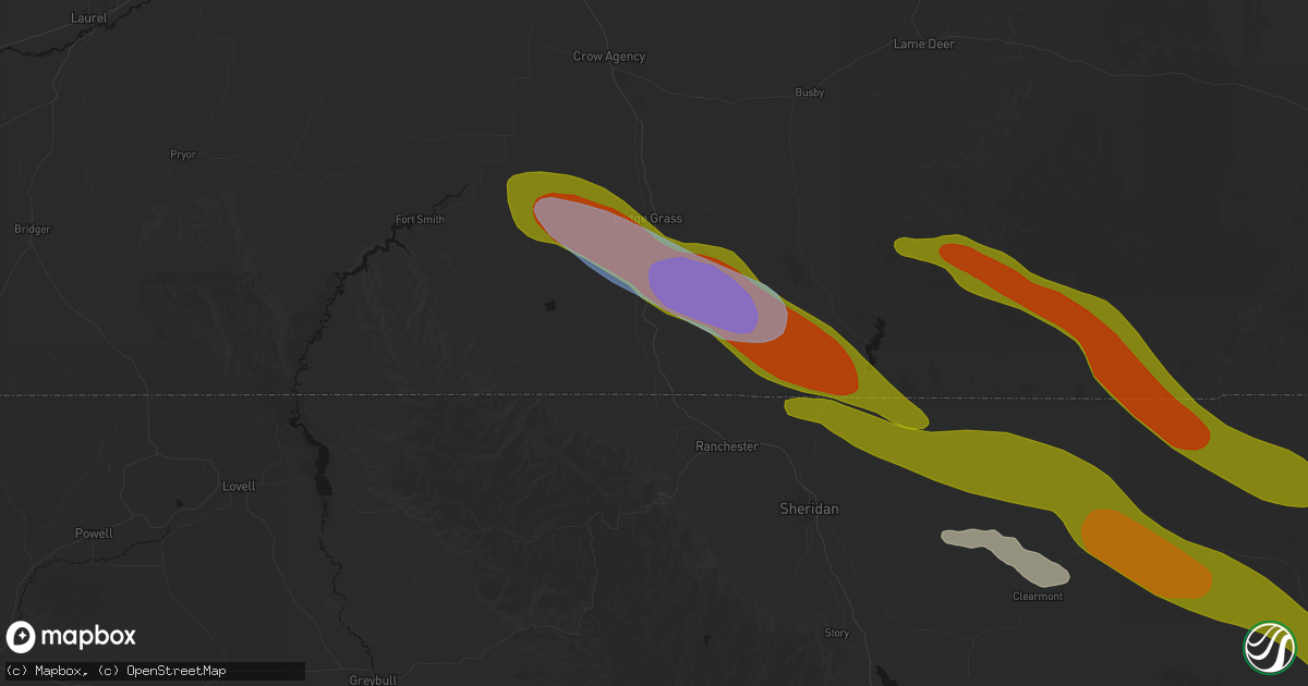 Hail map in Wyola, MT on June 22, 2026