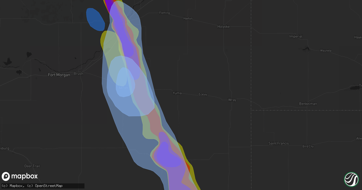 Hail map in Yuma, CO on June 22, 2026