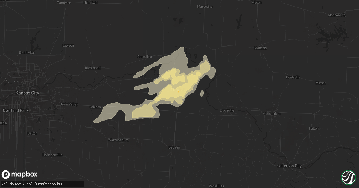 Hail map in Marshall, MO on June 23, 2013