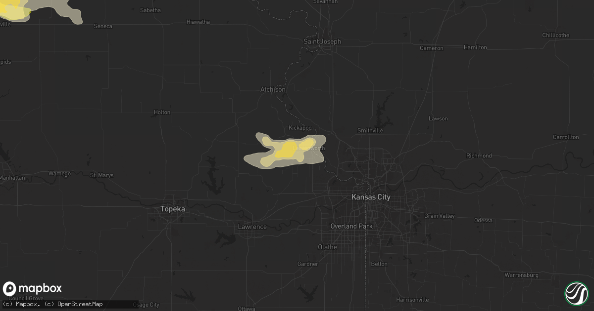 Hail map in Leavenworth, KS on June 23, 2015