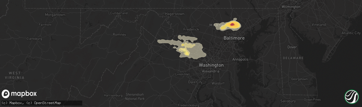 Hail map in Leesburg, VA on June 23, 2015