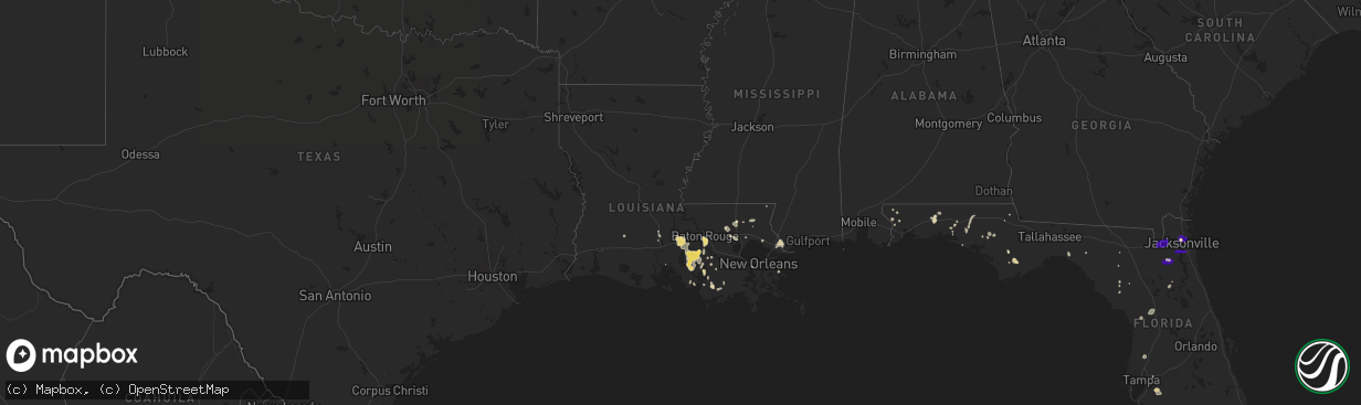 Hail map in Louisiana on June 23, 2015