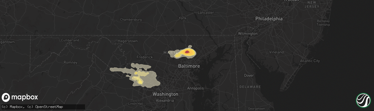 Hail map in Lutherville Timonium, MD on June 23, 2015