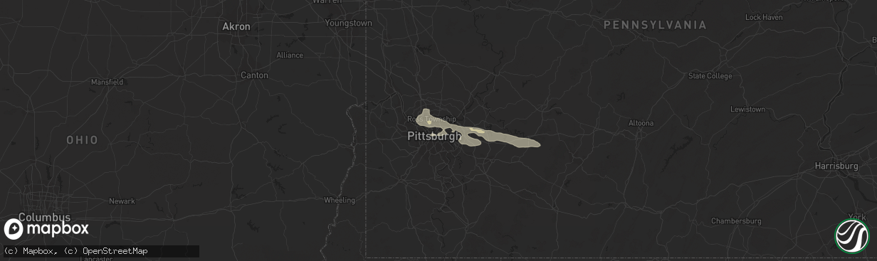 Hail map in Pittsburgh, PA on June 23, 2015