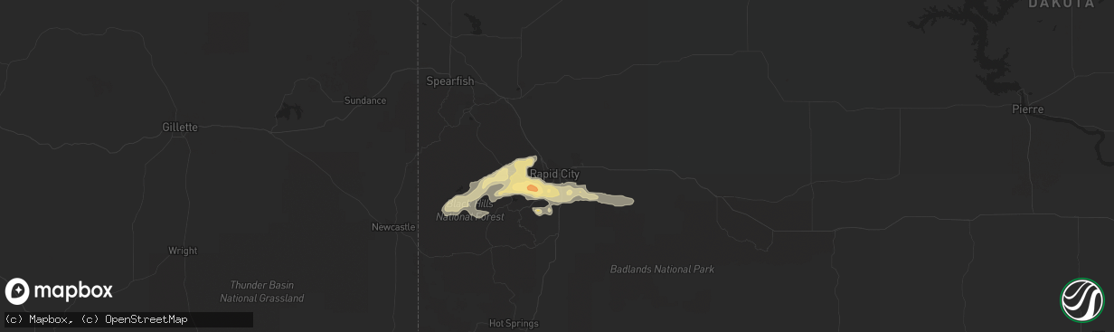 Hail map in Rapid City, SD on June 23, 2015