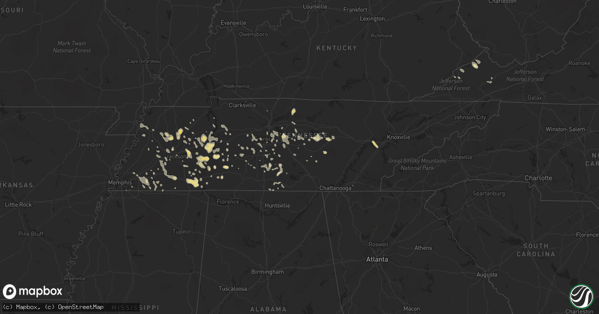 Hail map in Tennessee on June 23, 2015