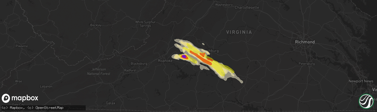 Hail map in Bedford, VA on June 23, 2016