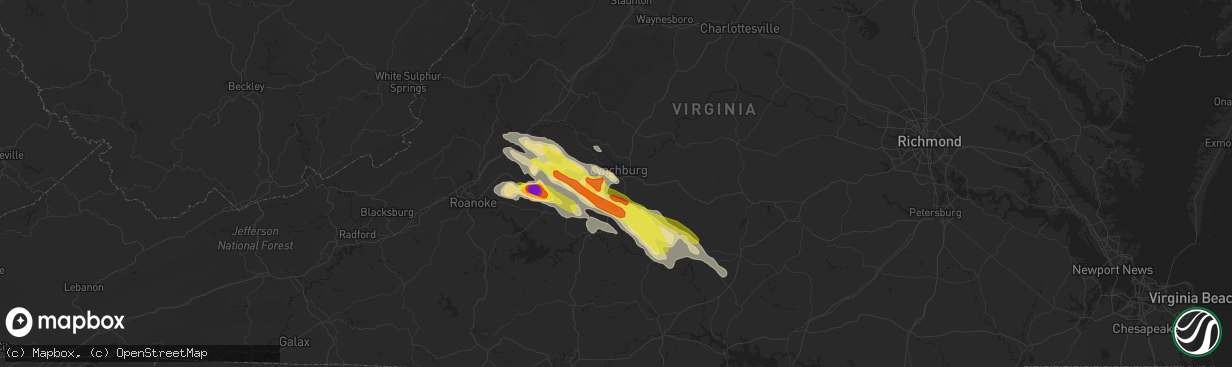 Hail map in Lynchburg, VA on June 23, 2016