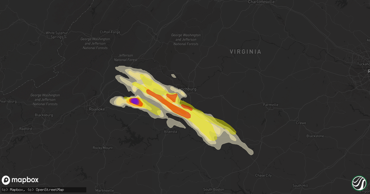 Hail map in Lynchburg, VA on June 23, 2016