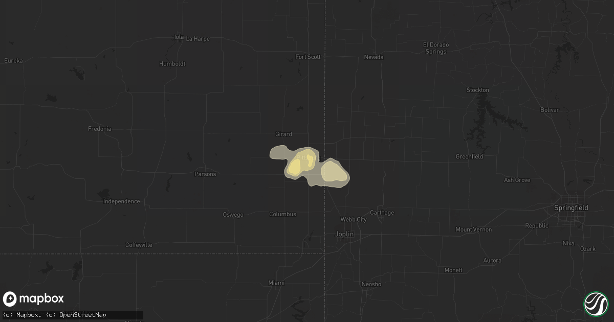 Hail map in Pittsburg, KS on June 23, 2016