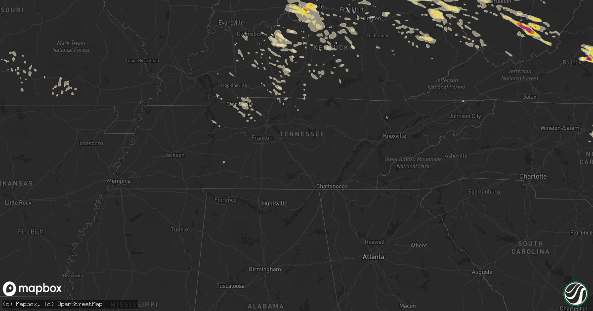 Hail map in Tennessee on June 23, 2016